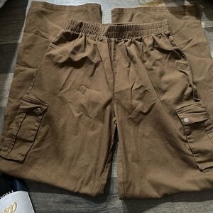 Brown Stretch Waist Cargo Pants
